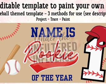 Szablon baneru urodzinowego z motywem baseballu | Edytowalny mockup Canva | Poradnik malowania DIY | Debiutant roku | Pobieranie cyfrowe – nie do druku