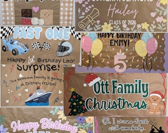 Custom Hand Painted Kraft Paper Banner | Personalized Party Sign | Custom Commission Order