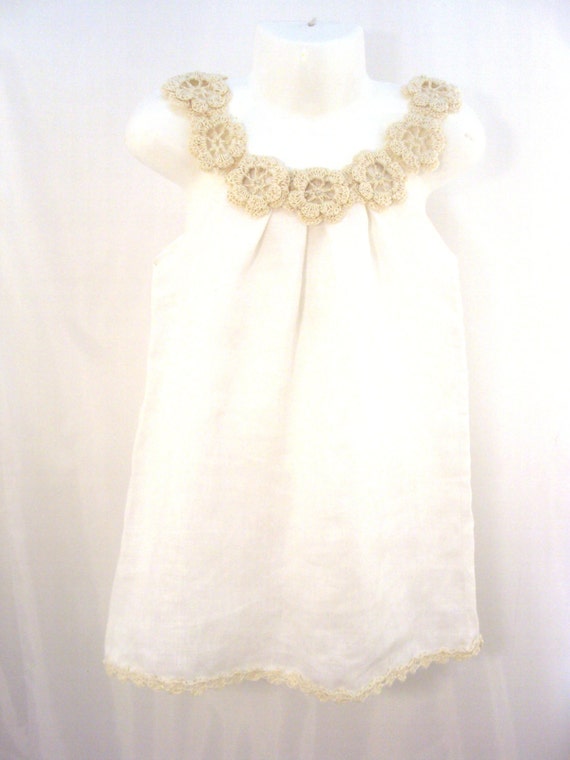 Linen organic flower dress / tunic crochet / sew for the baby Etsy