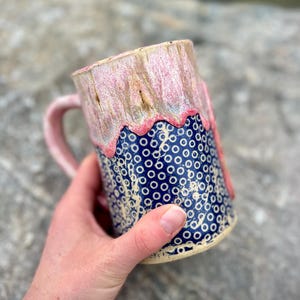 Handmade Stoneware Mug 15 oz Large Rustic Pottery Cup "Love Birds"