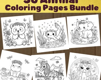 50 Animal Coloring Pages for Kids, Toddler Activity Book PDF (Digital Download)