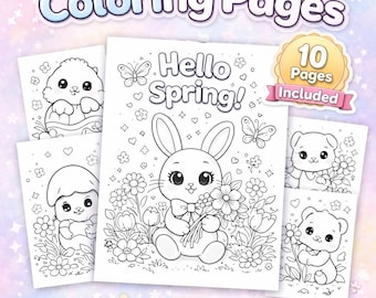 Dibujos para colorear de animales de primavera para niños / 10 diseños de conejitos y flores (Descarga en PDF)