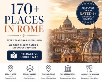 Mapa interactivo de Roma en Google Maps / Más de 170 atracciones, restaurantes y joyas ocultas (Descarga digital)