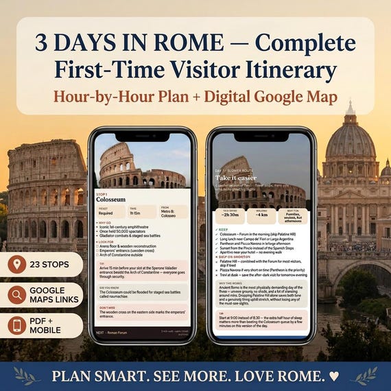 3 Day Rome Itinerary with Google Maps | First-Time Visitor Route, Food Stops & Hidden Gems