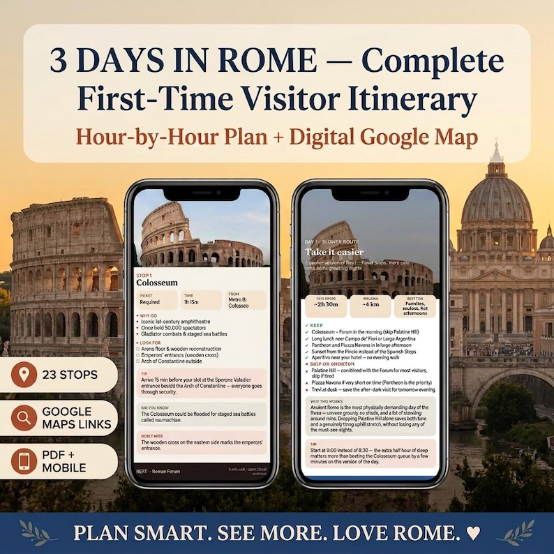 3 Day Rome Itinerary with Google Maps | First-Time Visitor Route, Food Stops & Hidden Gems image 1