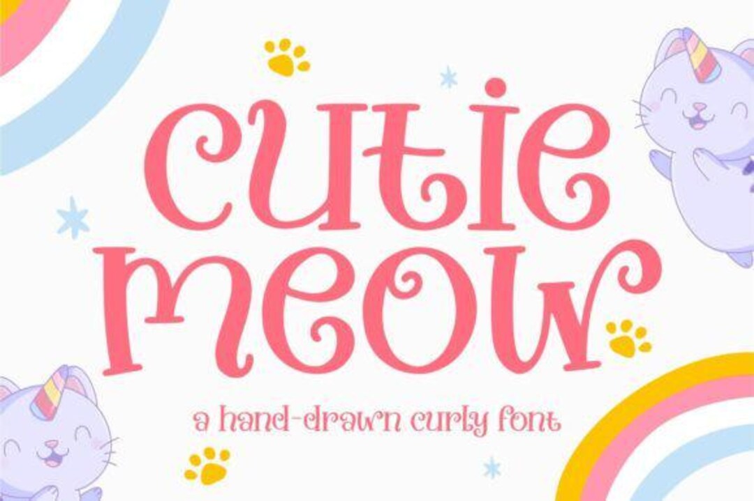 Cutie Meow Font, Cute Cat Script Font, Kawaii Handwritten Font, Kids ...