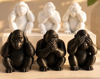 3 Wise Monkeys Resin Statue Set for Shelf, Desk, and Home