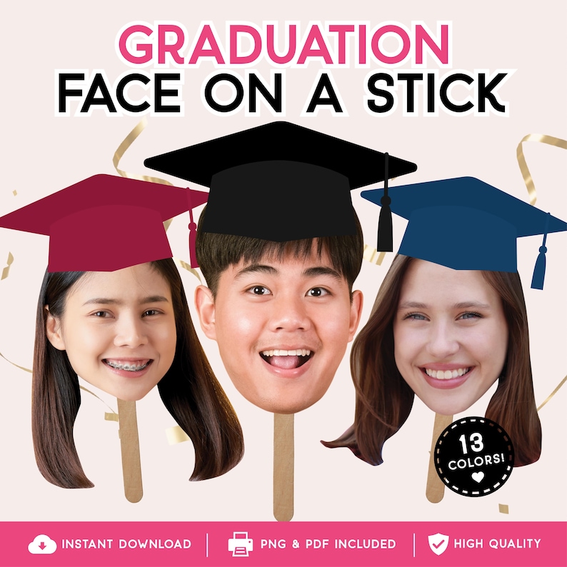 Grad Face Sticks Custom Graduation Face on Stick Cutout, Class of 2026 Party Prop ...