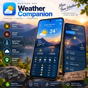 Weather App for Android, Sunrise Sunset Tracker, Local Weather Forecast App, Temperature & Location Weather Tool, Digital Download APK