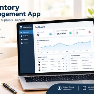 App per la gestione dell'inventario, strumento di monitoraggio delle scorte per piccole imprese, gestore dei fornitori di prodotti, report in formato CSV, strumento digitale per le imprese.