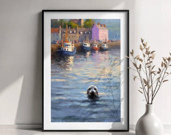 Harbour Seal Watercolour Print, Coastal Wildlife Wall Art, Sea Life Illustration, Nature Decor Poster