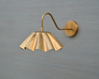 Brass Fluted Wall Sconce: Mid Century Modern Scalloped Lamp, Vintage Style Hardwired Light
