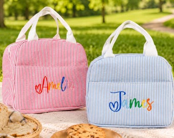 Personalisatie Handgemaakte lunchbox voor kinderen, schoollunchtas, cadeaus voor kinderen, cadeaus voor terug naar school, geborduurde regenboog