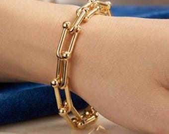 Chunky Vergoldet Knebel-Armband • auffälliger moderner Unisex Schmuck • Geschenk für sie