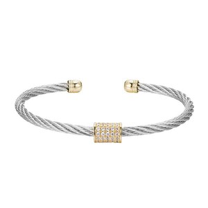 Stahl Kabel Draht Armband zweifarbig • Rhodium & vergoldete Armspange • Minimalist Draht Armreif • Schlank Kabel Armband Frauen
