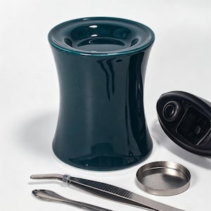 Queimador de incenso elétrico de cerâmica | Difusor de mesa com esmalte verde escuro | Controle de temperatura com temporizador | Aromaterapia para casa