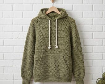 Patrón de sudadera con capucha de ganchillo texturizado / Suéter con capucha unisex en PDF / Prendas de punto ideales para principiantes