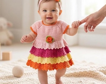 Motif de robe pêche bébé au crochet | Tutoriel sur les vêtements superposés (pour les débutants) PDF