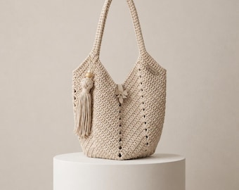 Patrón de bolso de mano de ganchillo, bolso de hombro moderno con base cuadrada (descarga en PDF)