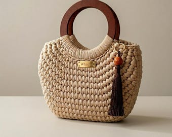 Patrón de bolso de cesta de ganchillo, bolso de mano con asa redonda, bolso estructurado (descarga en PDF)