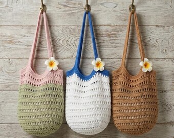 Patrón de bolso de playa de ganchillo, bolso de mercado de malla, bolso de hombro, bolso de compras de verano estilo boho (descarga en PDF)