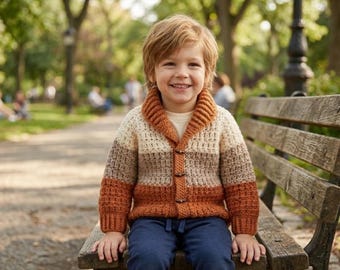 Patrón de cárdigan de ganchillo para niño / Suéter con cuello en V tejido de arriba hacia abajo con cuello (descarga en PDF)
