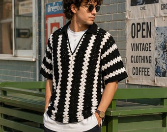 Patrón de ganchillo en PDF para camiseta unisex "Grandma Stitch" / Top de suéter con bloques de color.