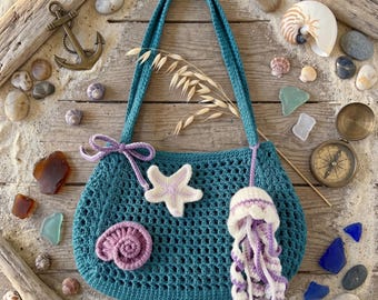 Bolso de hombro de ganchillo, bolso de cuerda de algodón, estilo minimalista moderno (descarga en PDF)