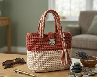 Patrón de ganchillo para bolso de mano con hilo de camiseta Deni, bolso moderno con textura (descarga en PDF)