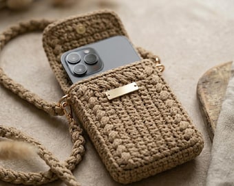 Patrón de bolso de ganchillo para teléfono, mini bolso cruzado en PDF, detalle de punto abultado
