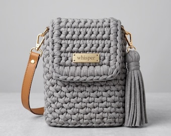 Patrón para bolso de móvil a crochet / Bolso bandolera de hilo de camiseta (Descarga en PDF)