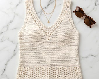 Patrón fácil de crochet para top con cuello en V / Camiseta, top corto, túnica o vestido para principiantes (PDF, tallas XS-5XL)