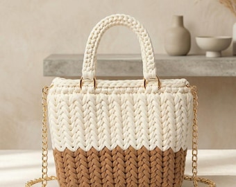 Patrón de bolso de ganchillo con diseño de espiga / Bolso de mano con hilo grueso texturizado (patrón en PDF)