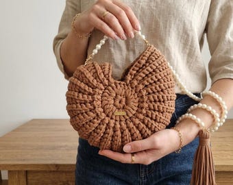 Patrón de bolso de ganchillo con forma de concha marina, bolso de lana, ganchillo de nivel intermedio (descarga en PDF)