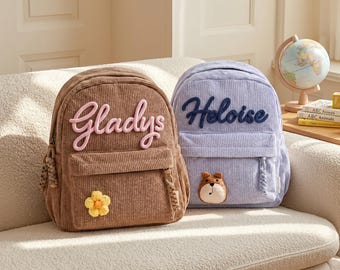 Mochila de pana, mochila personalizada para niños y niñas pequeños, bolsa de viaje infantil con nombre personalizado, regalo de cumpleaños.