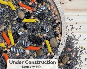 Construction Sensory Bin Filler, Dig and Dump Play Kit, Kids Gift, Road Work Rice Mix, Montessori Toy, Preschool Fine Motor, Tuff Tray Base