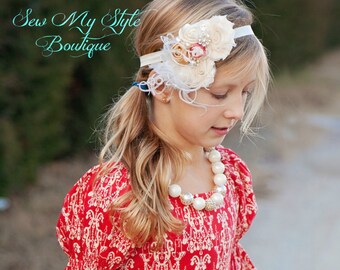 Vintage inspired Flower headband and Chunky Bead Necklace SET/Vintage Button Headband and Chunky Bead Necklace Set