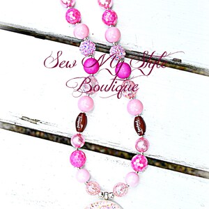 Football Girls Chunky Lil Bead Necklace/love Football Necklace/pink and