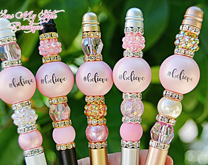 Beaded Pens/beautiful BELIEVE Pink Pen/journal Pen/gift Pen/refillable