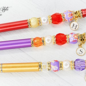 Charm Letter Pens Initials/Choose your Initial Charm Pen/Beaded Pen/Refillable Ink Pen/Metal Barrel Pens/Gift for Mom/Friends/Journal Pen