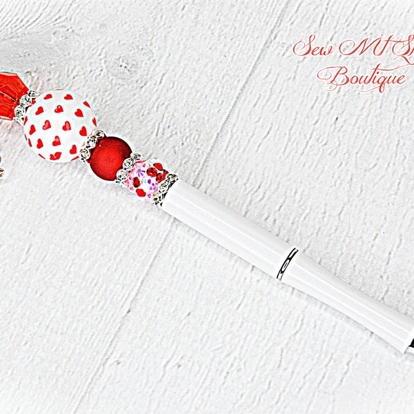 Beaded Pen/Valentine's Day GARDEN GNOME heart pen/journal Pen/fancy Pen/gift pen/gift for teacher/gardner/friend/coworker/mom/