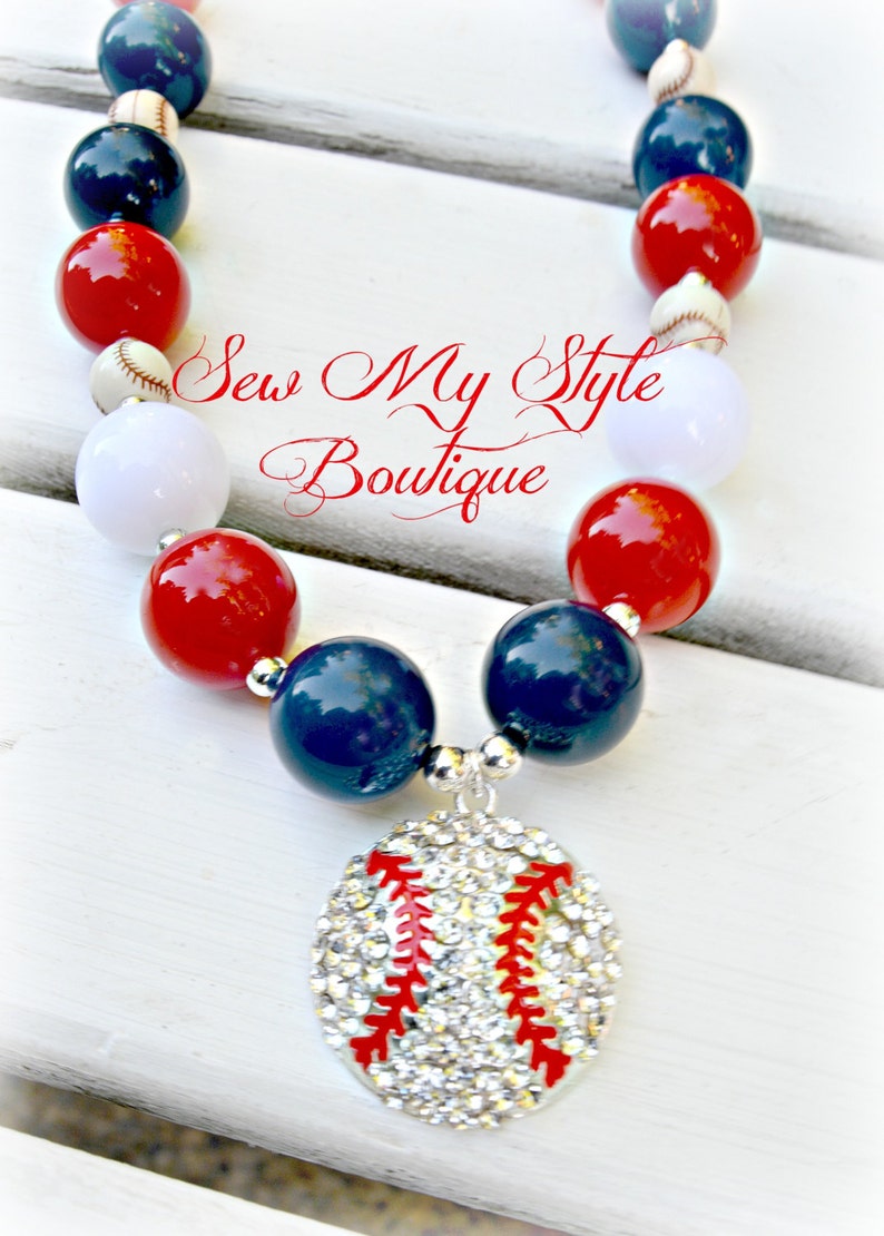 Baseball Necklace/Chunky Bead Necklace/Any Team Color ANY Team Etsy