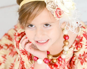 Customized Chunky Bead Necklace and Fancy Vintage Inspired Headband SET for Girls