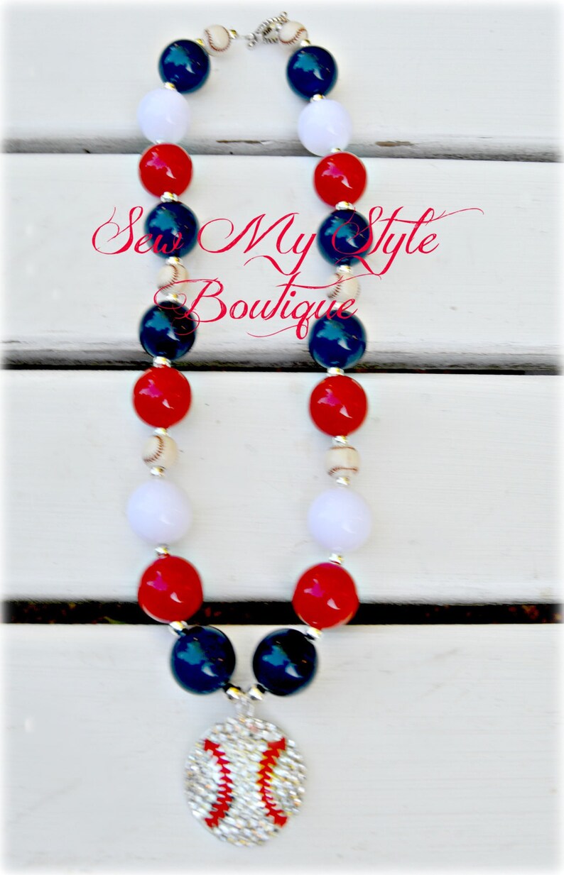 Baseball Necklace/Chunky Bead Necklace/Any Team Color ANY Team | Etsy