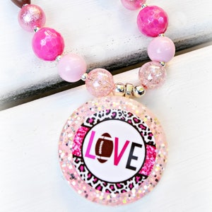 Football Girls Chunky Lil Bead Necklace/love Football Necklace/pink and