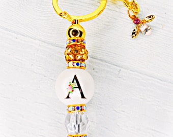Letter/Initial Keychain/Purse Charm Clip/Gift for Mom/Gift for Friend/Gifts for Her/Gift for Girlfriend/Coworkers/Girls Bag Charm Clip/gold
