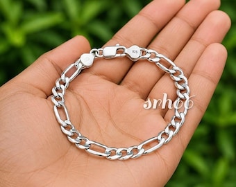 925 Sterling Silver Figaro Link Bracelet, Minimalist Unisex Chain Jewelry
