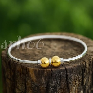 Armband i 925 sterlingsilver med mässingspärlor, minimalistiskt stapelbart manschettarmband