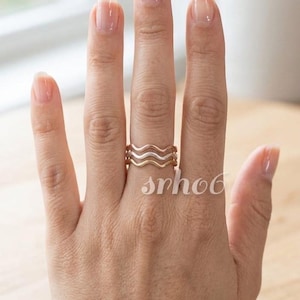 Set med 3 vågiga stapelringar i sterlingsilver, blandade metaller, bohemiska smycken för vardagsbruk