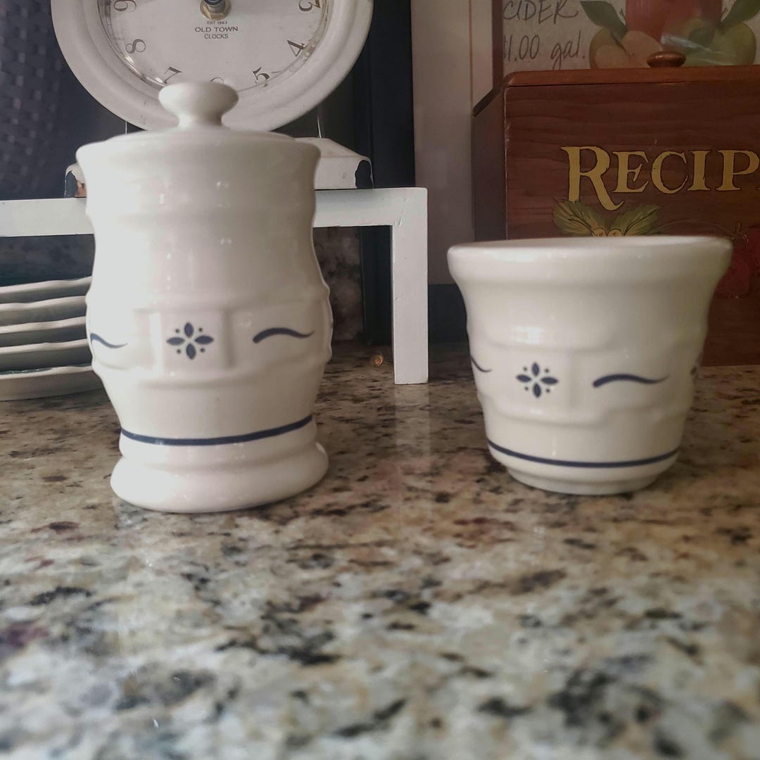 Longaberger Pottery Woven Traditions Blue Spice Jar Blank and Votive ...